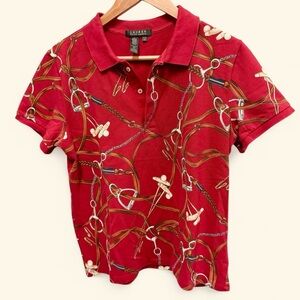 Vintage 90s Lauren Ralph Lauren Women’s All Over Equestrian Print Polo Size L